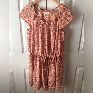 athé vanessa bruno Orange Tulip Floral 100% Silk Tie Front Mini Dress SZ 36 (S)